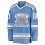 Personalized Light Blue White Gray Hockey Jersey for Men, Women, Kids - Custom Sports Apparel Personalized Light Blue White-Gray