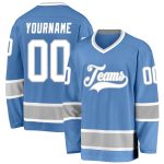 Custom Name and Number Hockey Jersey - Personalized Light Blue White-Gray Team Jersey Personalized Light Blue White-Gray