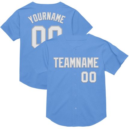 Personalized Light Blue and White Gray Mesh Baseball Jersey - Authentic Throwback Design Personalized Light Blue White-Gray