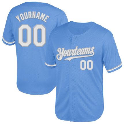 Custom Team Name and Number Personalized Light Blue Gray Authentic Baseball Jersey Personalized Light Blue White-Gray Mesh