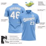 Custom Team Name Number Light Blue Gray Performance Golf Polo Shirt Personalized Light Blue White-Gray Performance Vapor