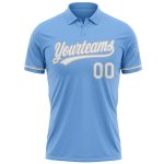 Custom Team Name Number Light Blue Gray Performance Golf Polo Shirt Personalized Light Blue White-Gray Performance Vapor