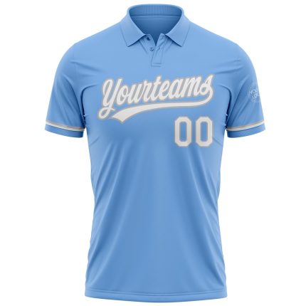 Custom Team Name Number Light Blue Gray Performance Golf Polo Shirt Personalized Light Blue White-Gray Performance Vapor