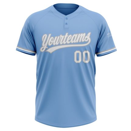 Personalized Light Blue White-Gray Unisex Softball Jersey - Soft, Two-Button Design for Comfort and Style Personalized Light