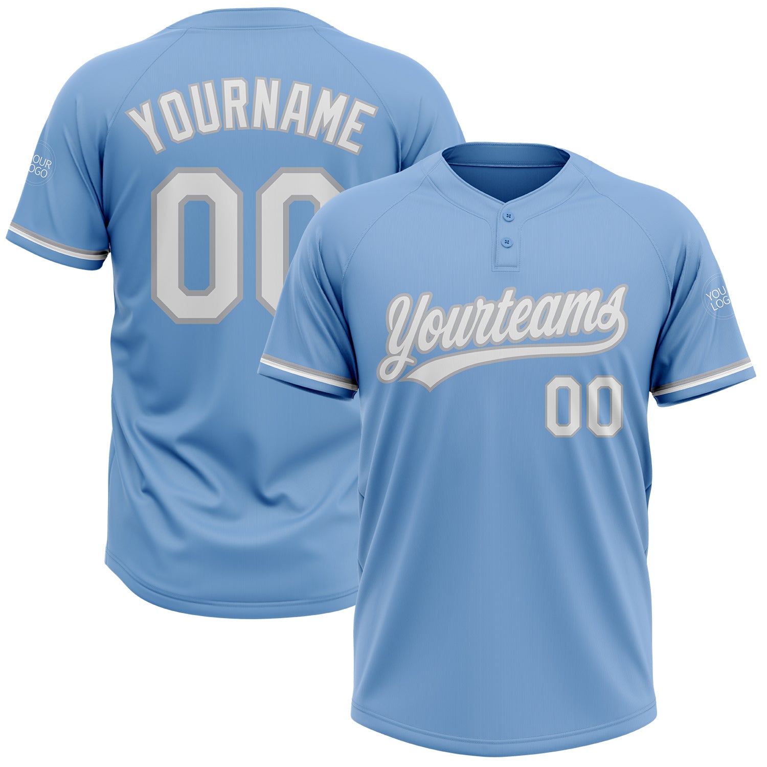 Personalized Light Blue White-Gray Unisex Softball Jersey - Soft, Two-Button Design for Comfort and Style Personalized Light