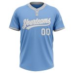 Custom Name and Number Light Blue White-Gray Two-Button Unisex Softball Jersey Personalized Light Blue White-Gray Two-Button