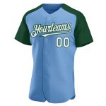 Custom Name and Number Baseball Jersey - Personalized Light Blue White-Green Authentic Raglan Sleeves Personalized Light