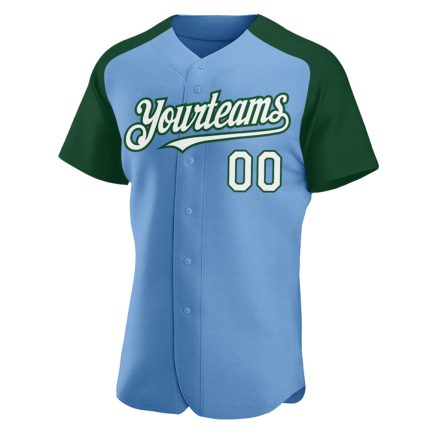 Custom Name and Number Baseball Jersey - Personalized Light Blue White-Green Authentic Raglan Sleeves Personalized Light