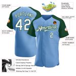 Custom Name and Number Baseball Jersey - Personalized Light Blue White-Green Authentic Raglan Sleeves Personalized Light