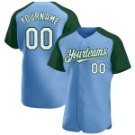 Custom Name and Number Baseball Jersey - Personalized Light Blue White-Green Authentic Raglan Sleeves Personalized Light