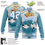 Custom Name and Number Light Blue White Heron 3D Pattern Bomber Varsity Letterman Jacket Personalized Light Blue White Heron
