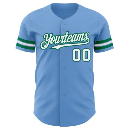 Custom Light Blue White Kelly Green Baseball Jersey with Personalized Name & Number - Authentic Team Apparel Personalized