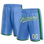 Custom Name and Number Basketball Shorts - Light Blue and White with Kelly Green - Personalized Team Gear Personalized Light