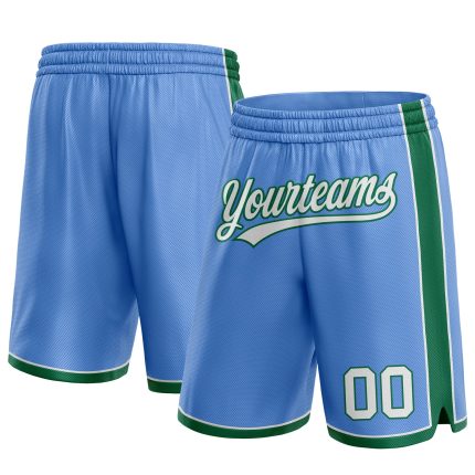 Custom Name and Number Basketball Shorts - Light Blue and White with Kelly Green - Personalized Team Gear Personalized Light