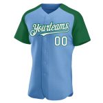 Custom Name Number Baseball Jersey - Light Blue White Kelly Green Authentic Raglan Sleeves Personalized Light Blue White-Kelly