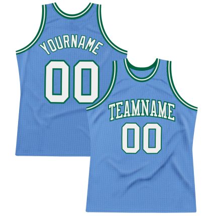 Custom Basketball Jersey Personalized Light Blue White-Kelly Green Team with Name and Number - Authentic Throwback Design