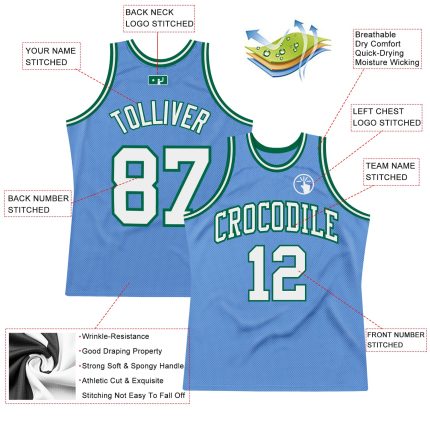 Custom Basketball Jersey Personalized Light Blue White-Kelly Green Team with Name and Number - Authentic Throwback Design