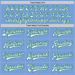 Custom Name Number Bomber Jacket Two Tone Light Blue White Kelly Green Varsity Letterman Full Snap Personalized Light Blue