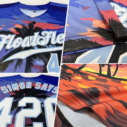 Custom Name and Number Baseball Jersey with 3D Light Blue Palm Trees Design - Authentic Team Apparel Personalized Light Blue