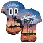 Custom Name and Number Baseball Jersey with 3D Light Blue Palm Trees Design - Authentic Team Apparel Personalized Light Blue