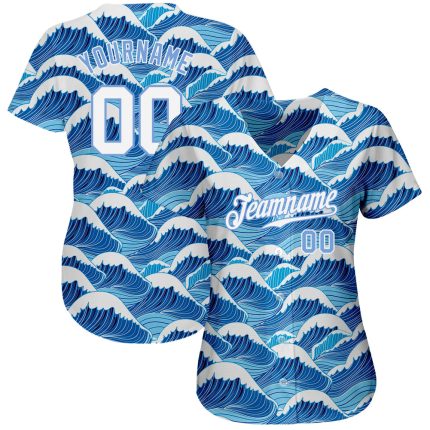 Custom Name and Number Authentic Light Blue 3D Wave Pattern Baseball Jersey Personalized Light Blue White-Light Blue 3D Pattern