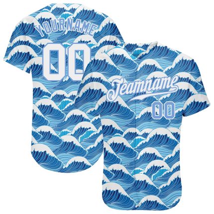 Custom Name and Number Authentic Light Blue 3D Wave Pattern Baseball Jersey Personalized Light Blue White-Light Blue 3D Pattern