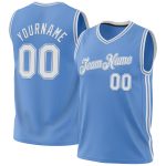 Custom Light Blue Basketball Jersey with Authentic Throwback Design - Personalized Name & Number Personalized Light Blue