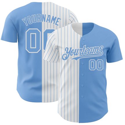 Custom Name and Number Baseball Jersey - Light Blue White Pinstripe Authentic Split Fashion Team Apparel Personalized Light
