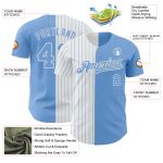 Custom Name and Number Baseball Jersey - Light Blue White Pinstripe Authentic Split Fashion Team Apparel Personalized Light