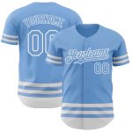 Custom Name Number Light Blue Baseball Jersey - Authentic Team Jersey, Personalized White Line Design Personalized Light