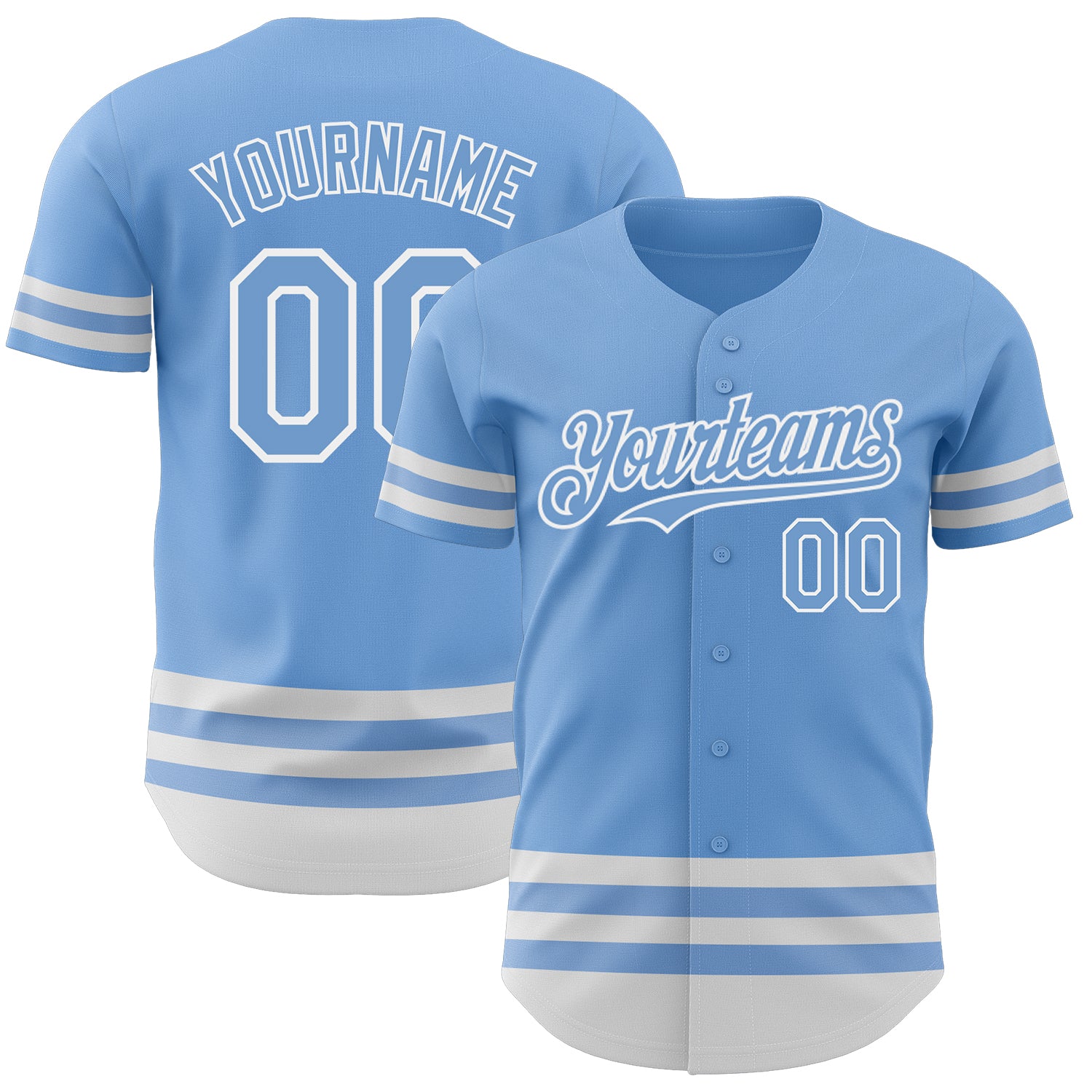 Custom Name Number Light Blue Baseball Jersey - Authentic Team Jersey, Personalized White Line Design Personalized Light