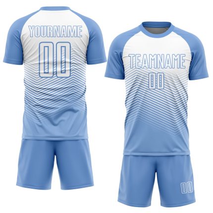Personalized Light Blue Soccer Jersey with White Lines - Custom Sublimation Uniform Personalized Light Blue White Lines Sublimation