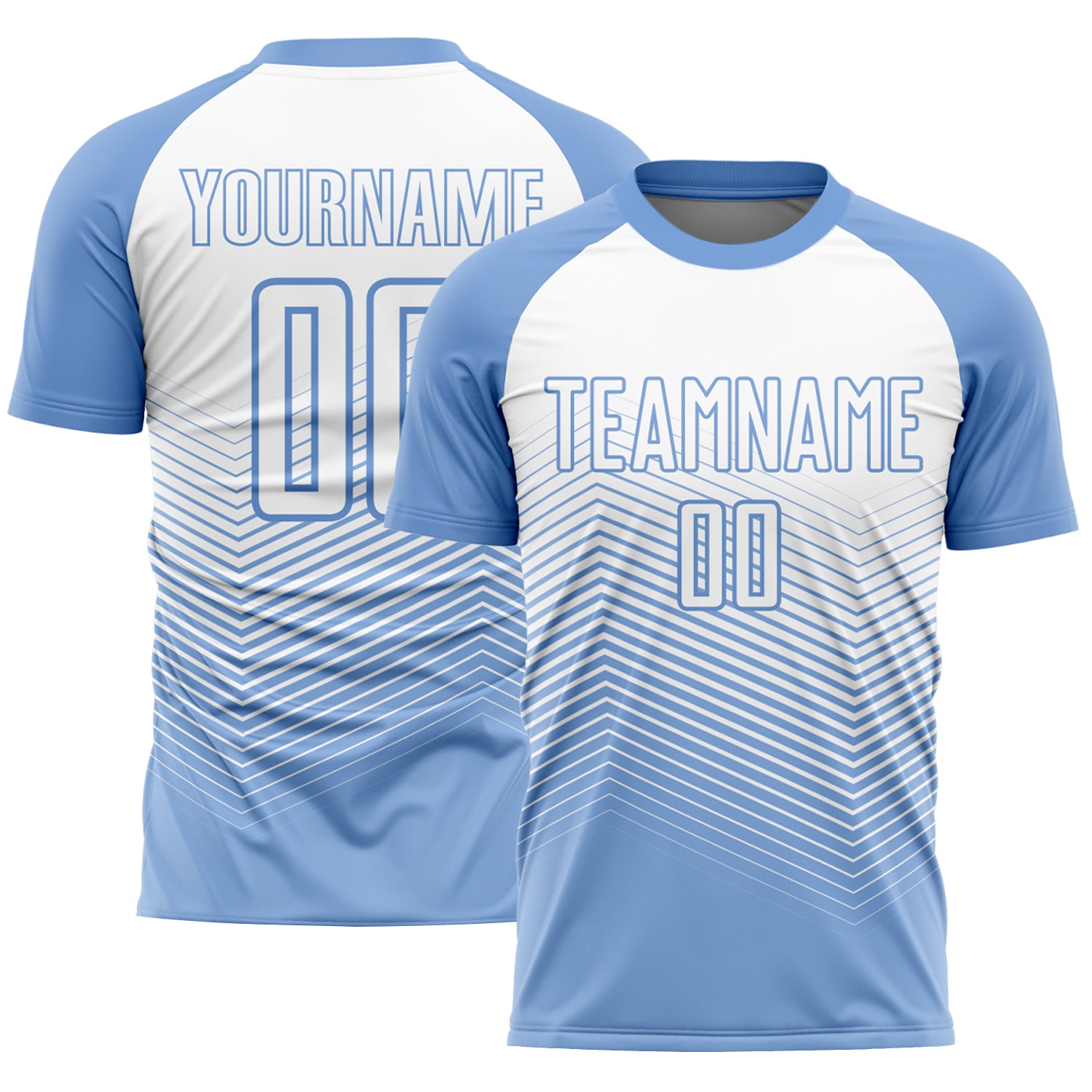 Personalized Light Blue Soccer Jersey with White Lines - Custom Sublimation Uniform Personalized Light Blue White Lines Sublimation