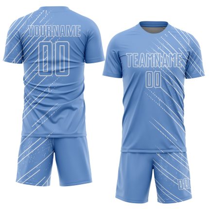 Custom Name and Number Soccer Jersey - Personalized Light Blue White Lines Sublimation Uniform Personalized Light Blue White