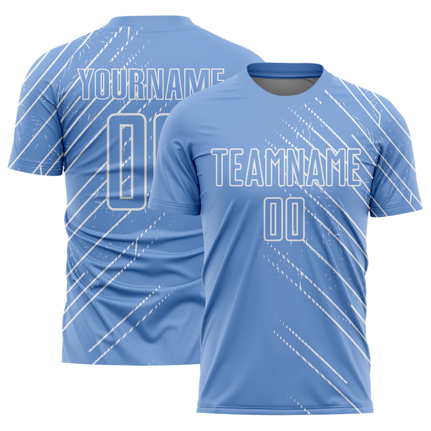Custom Name and Number Soccer Jersey - Personalized Light Blue White Lines Sublimation Uniform Personalized Light Blue White