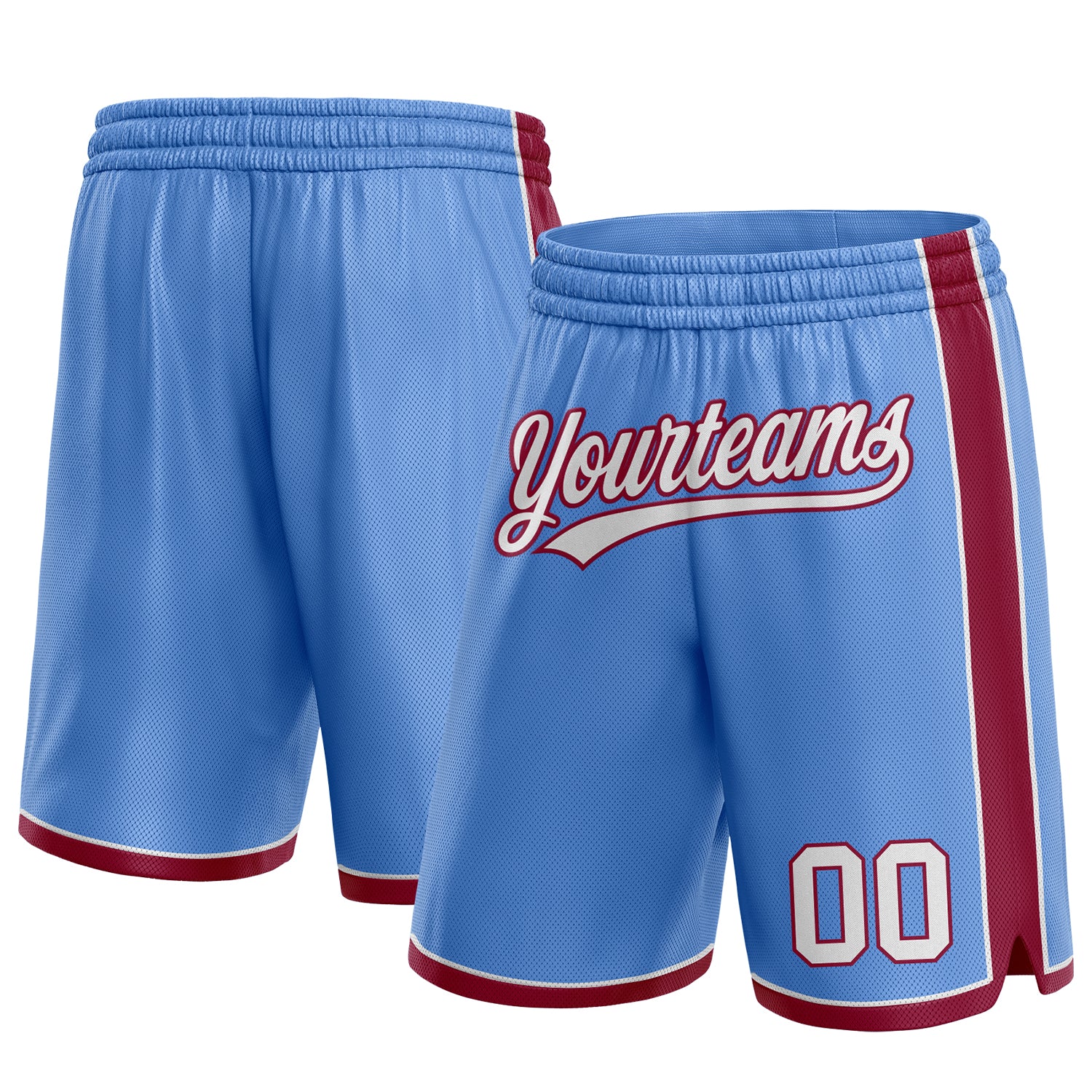 Custom Team Basketball Shorts Light Blue White Maroon with Personalized Name and Number Personalized Light Blue White-Maroon