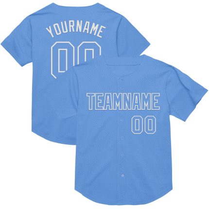 Personalized Light Blue White Authentic Baseball Jersey - Throwback Mesh Design Personalized Light Blue White Mesh Authentic