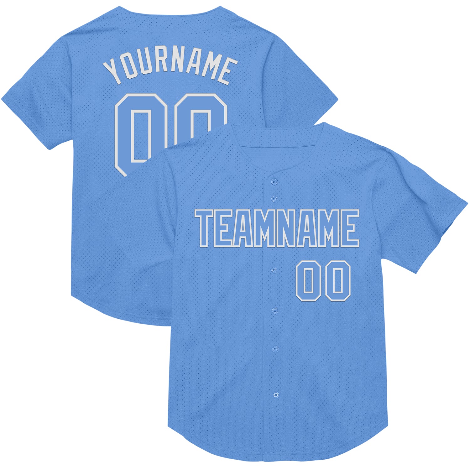 Personalized Light Blue White Authentic Baseball Jersey - Throwback Mesh Design Personalized Light Blue White Mesh Authentic