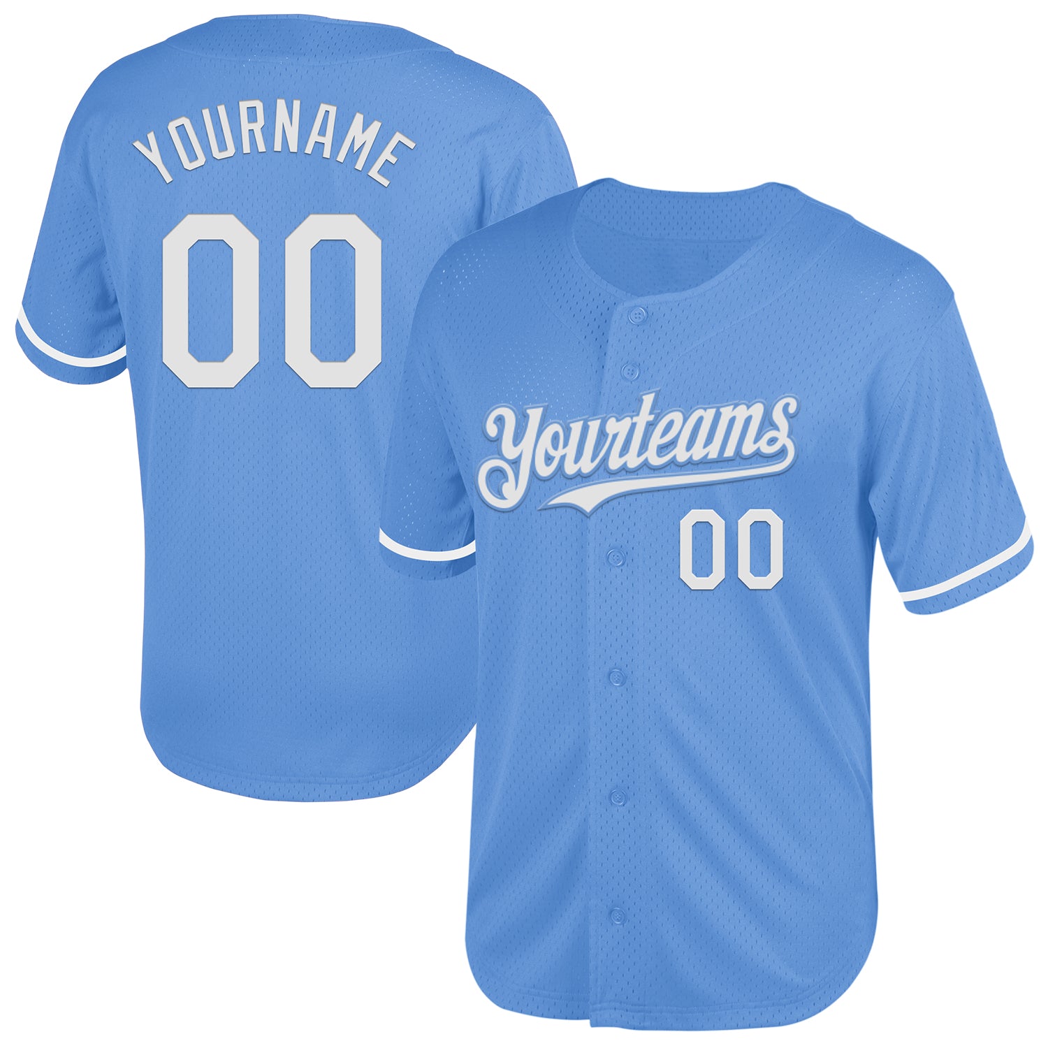 Custom Name and Number Personalized Light Blue White Mesh Baseball Jersey - Authentic Throwback Style Personalized Light