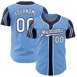 Customizable Light Blue Baseball Jersey with White and Navy Colors - Personalized Team Name and Number Personalized Light