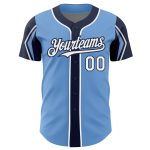 Customizable Light Blue Baseball Jersey with White and Navy Colors - Personalized Team Name and Number Personalized Light