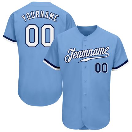 Personalized Light Blue Authentic Baseball Jersey with White-Navy Trim Personalized Light Blue White-Navy Authentic Baseball