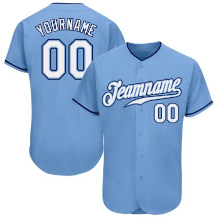 Custom Name and Number Authentic Baseball Jersey - Personalized Light Blue White-Navy Team Apparel Personalized Light Blue