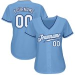 Custom Name and Number Authentic Baseball Jersey - Personalized Light Blue White-Navy Team Apparel Personalized Light Blue