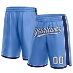 Custom Light Blue Basketball Shorts with White-Navy Trim - Personalized Team Name and Number Personalized Light Blue White-Navy