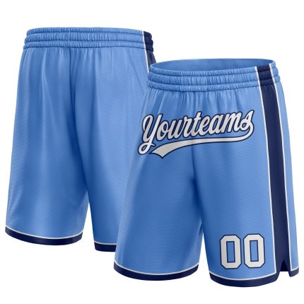 Custom Light Blue Basketball Shorts with White-Navy Trim - Personalized Team Name and Number Personalized Light Blue White-Navy
