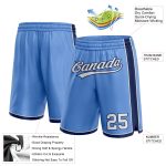 Custom Light Blue Basketball Shorts with White-Navy Trim - Personalized Team Name and Number Personalized Light Blue White-Navy