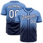 Custom Light Blue White-Navy Baseball Jersey with Authentic Fade Design, Personalized Name & Number - Team Apparel Personalized