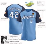 Custom Name and Number Baseball Jersey - Personalized Light Blue White Navy Authentic Raglan Sleeves Personalized Light Blue