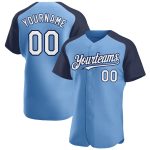 Custom Name and Number Baseball Jersey - Personalized Light Blue White Navy Authentic Raglan Sleeves Personalized Light Blue